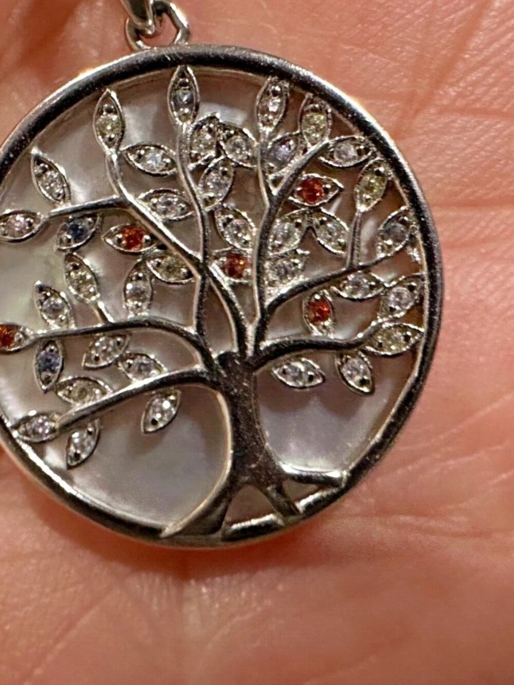 Sterling Silver 925 Mother Of Pearl Tree Of Life Pendant 17" Necklace Italy 6.5g - Picture 2 of 8